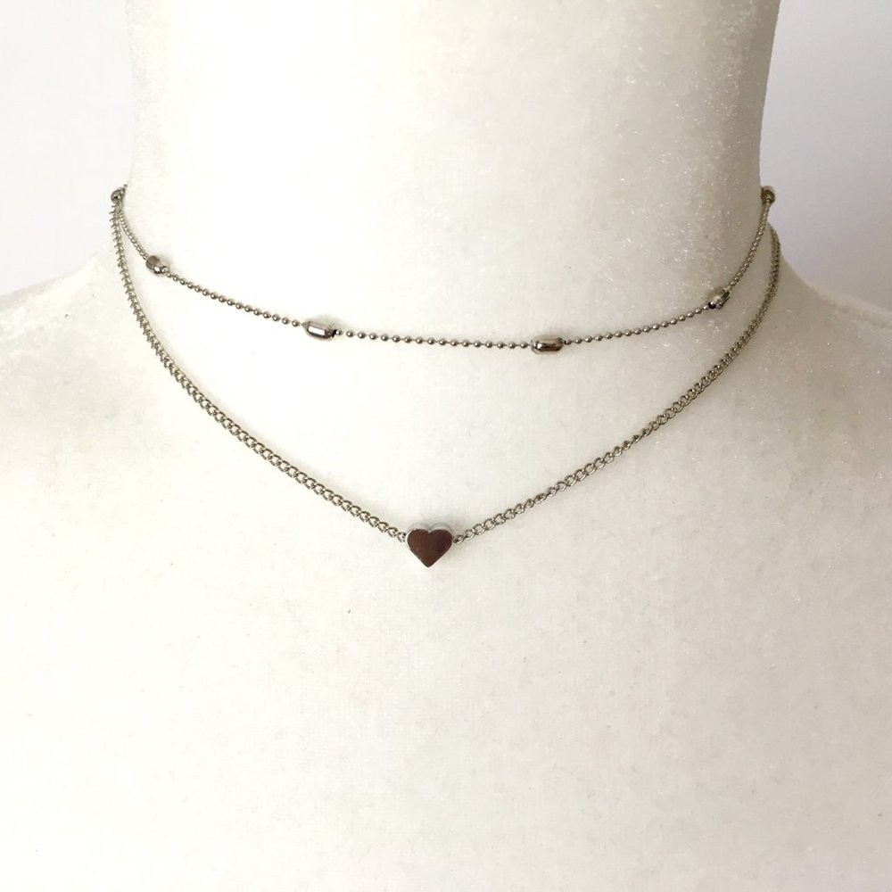 Silver Layered Chain Heart Beaded Necklaces - Picture 2 of 3